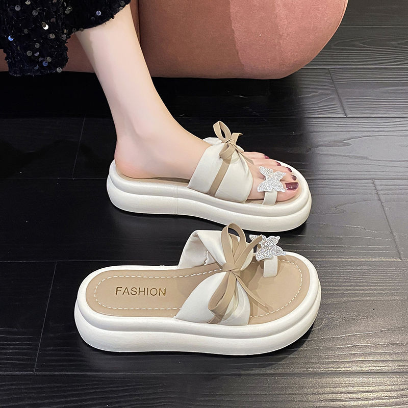 Set-toe Flip-Flopsผู้หญิงฤดูใบไม้ผลิฤดูร้อนสไตล์ใหม่แฟชั่นโบว์รองเท้าแตะรองเท้าแตะกระโปรงหนาSoled