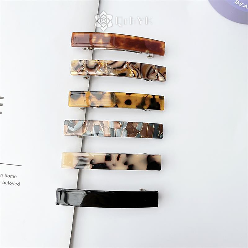 Qrhyk Elegant Leopard คลิปผม Acetate Vintage French Hairpin สีสันเรขาคณิตหินอ ่ อนฤดูใบไม ้ ผลิคลิปแฟชั ่ นอุปกรณ ์ เสริมผมใหม ่