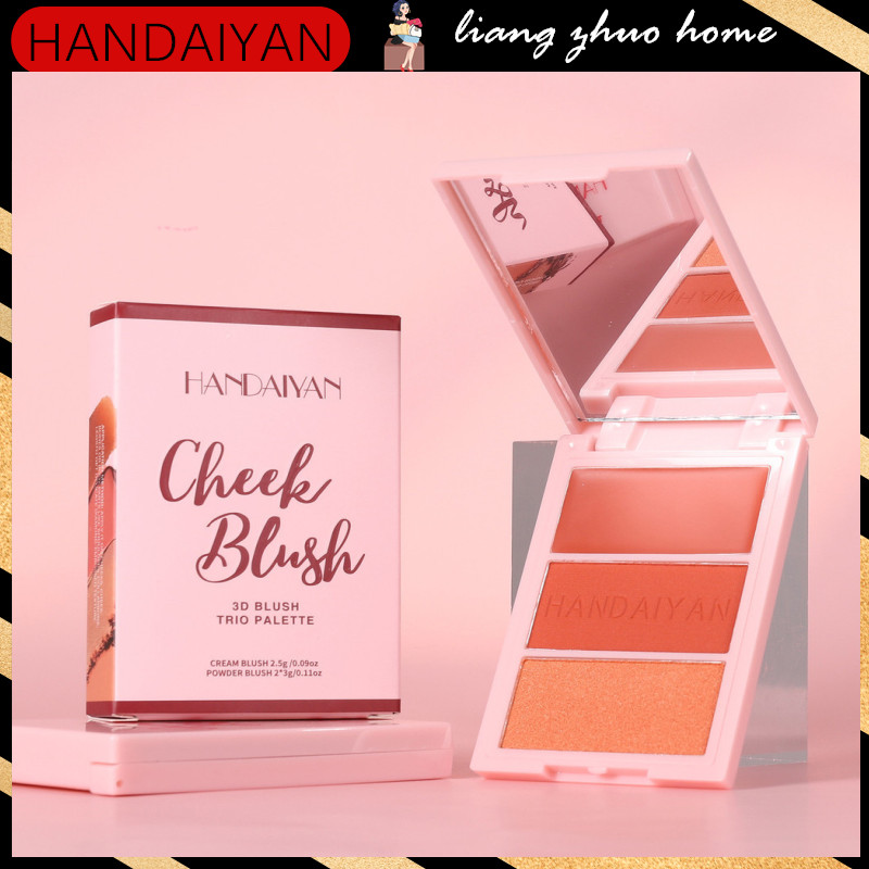 Handaiyan ใหม่ 3 in 1 Matte Blush Highlighter Contouring Palette Pearly Shiny อายแชโดว์มัลติฟังก์ชั่นแต่งหน้า Palette หญิงเครื่องสําอาง