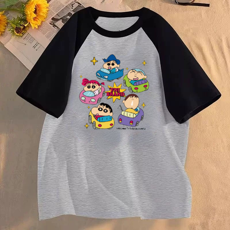 ฤดูร้อนการ์ตูนอะนิเมะ Crayon Shin-chan รอบคอแขนสั้นเสื้อยืดลําลองหลวมอเนกประสงค์ผู้หญิง Top