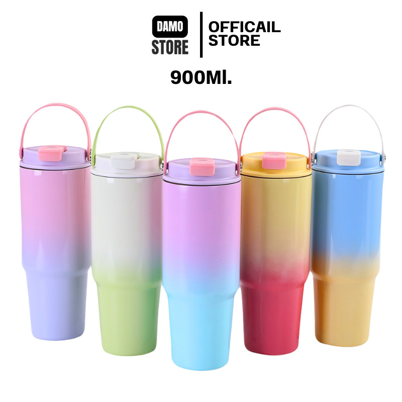 แก้วเก็บอุณหภูมิ 900ml. มีหูหิ้ว สีทูโทน B0115 แก้วน้ำ แก้วน้ำสเตลเลส
