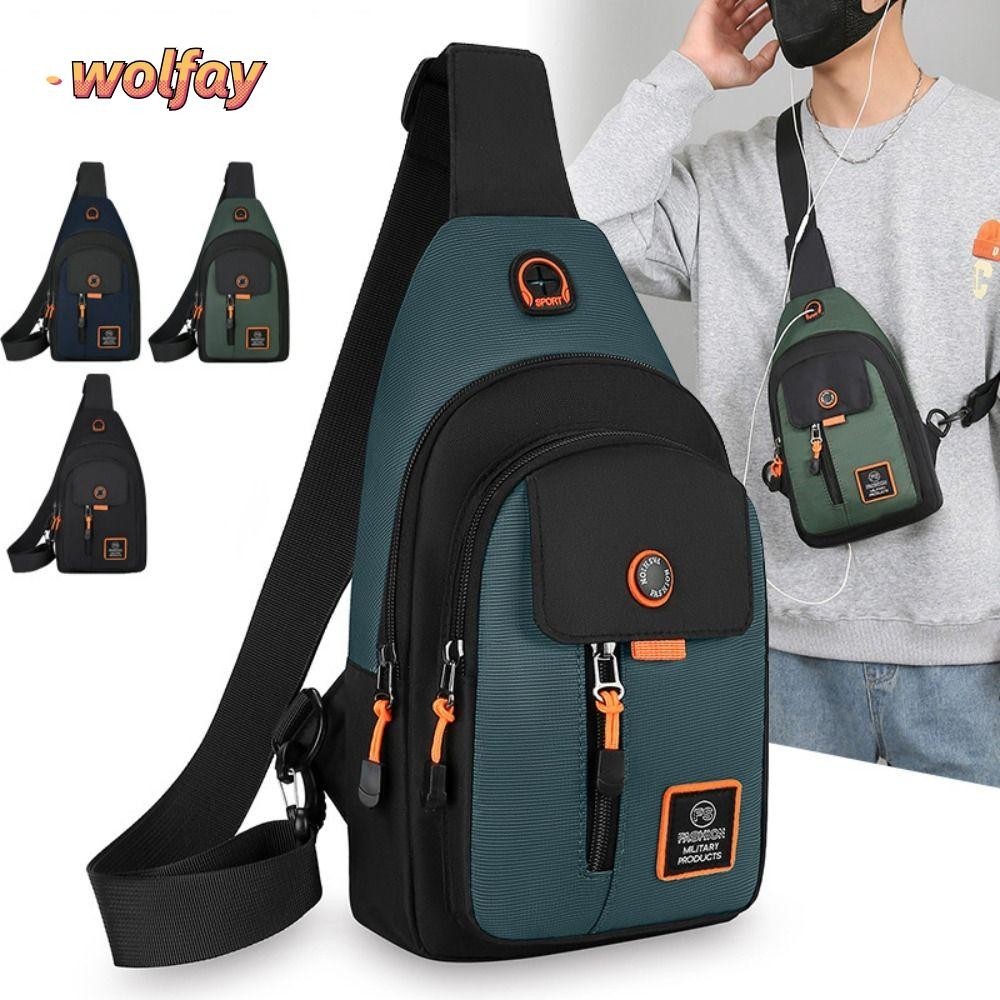 Wolfay กระเป๋าสะพายข้างผู้ชาย,พอร์ตชาร์จ USB สีดําสีฟ้าสีเขียวผู้ชายกระเป๋า Messenger,ผ้าสี่เหลี่ยมผืนผ้า 3 กระเป๋าซิปชาย