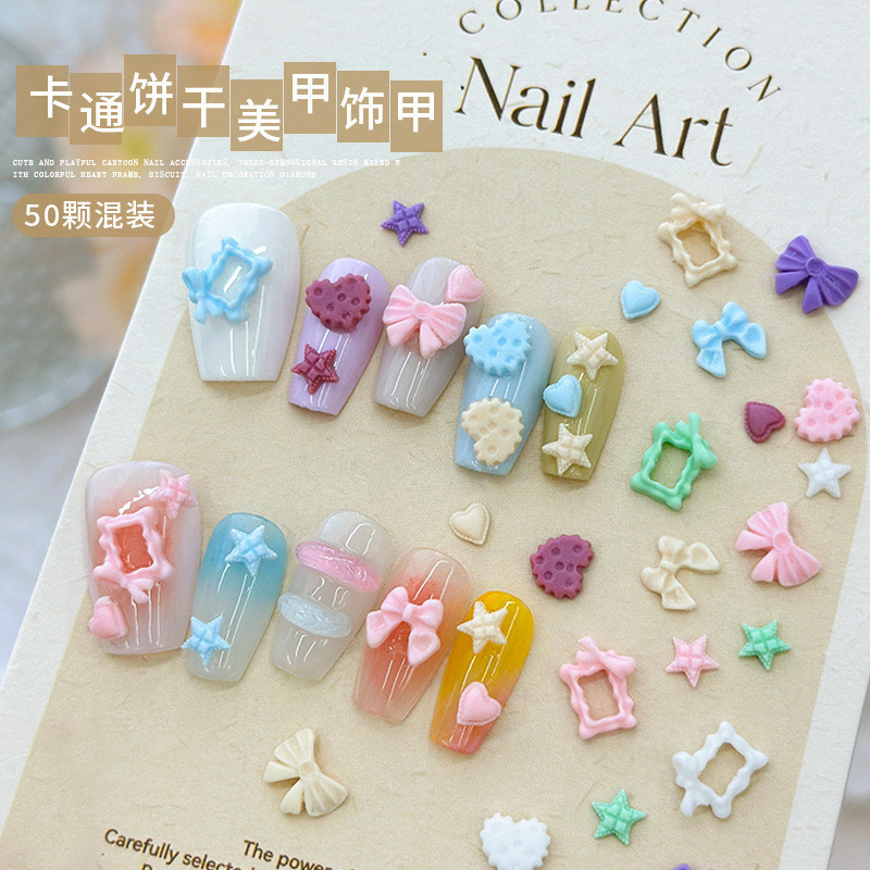มาการอง เครื่องประดับเล็บ 50 สีสาวโบว์ใหม่สามมิติเรซิ่นเจาะสวมใส่เล็บอุปกรณ์เสริม