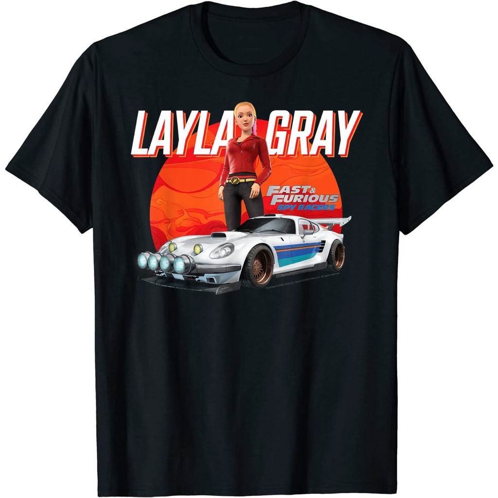 COTTON เสื้อยืดผ้าฝ้าย  เสื้อยืดลำลองFast & Furious: เสื้อยืด ผ้าฝ้าย พิมพ์ลาย Spy Racers Layla Gray