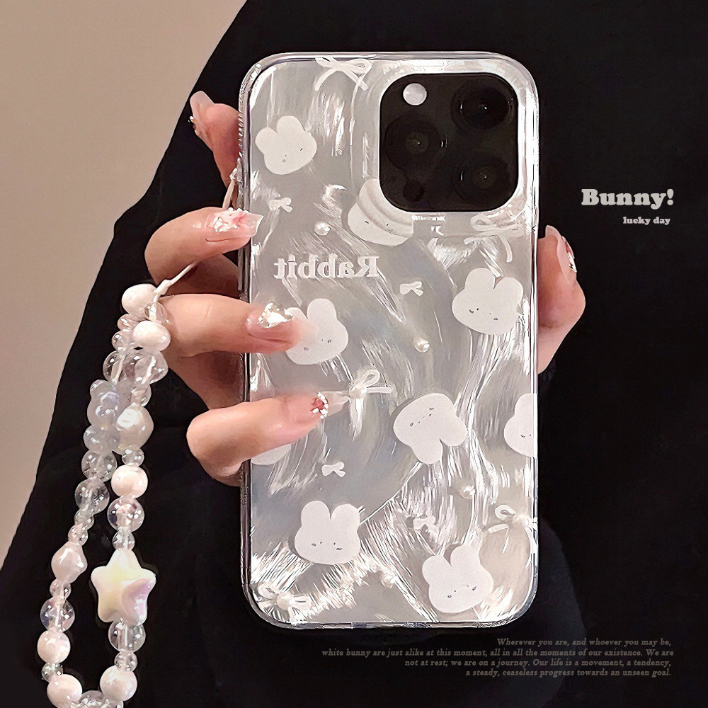 โบว์กระต่ายน่ารัก iphone11 12 13 14 15promax หรูหรา 13 Pearl 2 เคส Apple