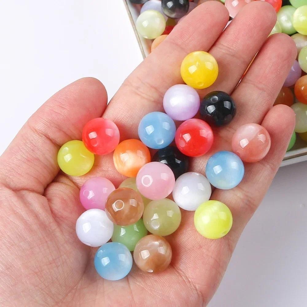 เรซิ ่ นเลียนแบบ Cat Eye รอบลูกปัดที ่ มีสีสันตรงหลวมลูกปัดเครื ่ องประดับ Handmade Diy ลูกปัดต ่ างหูอุปกรณ ์ เสริม