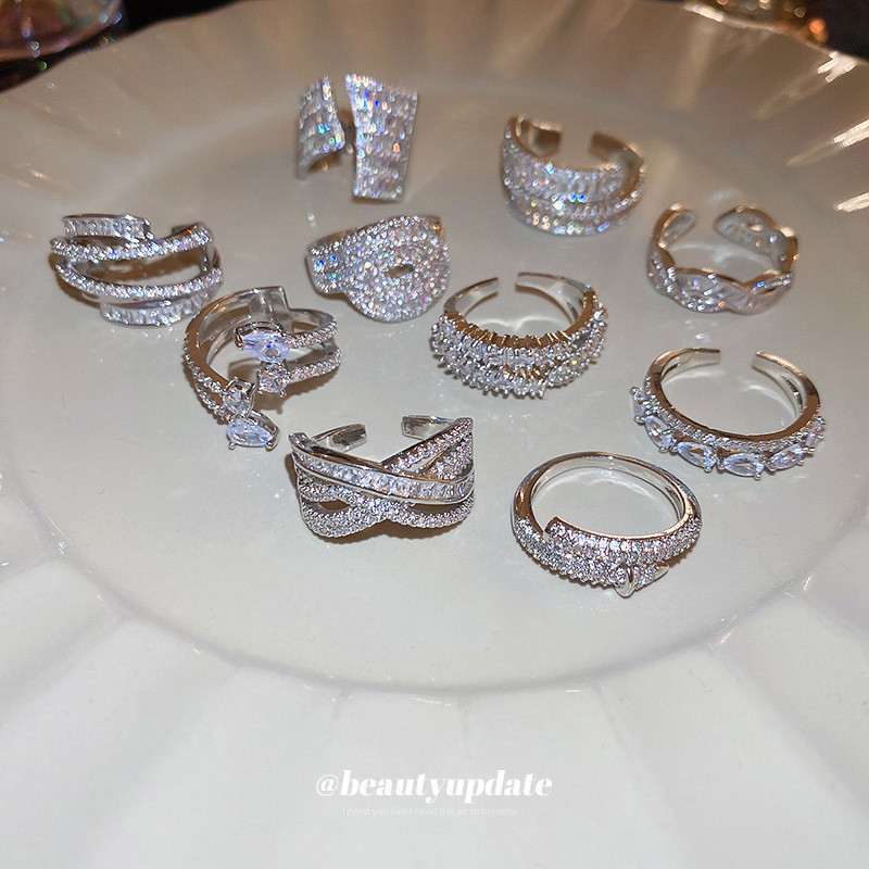 เกาหลี Instagram สามเหลี ่ ยมเพทายเปิดแหวนอเนกประสงค ์ แหวนนิ ้ วชี ้ เครื ่ องประดับหรูหราสําหรับผู ้ หญิง