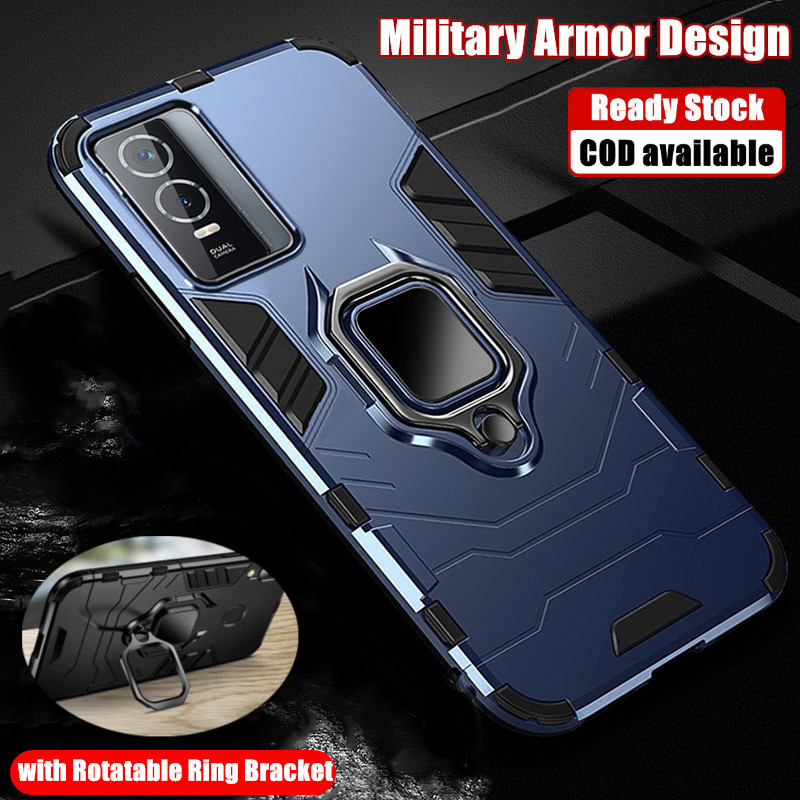 พร้อมตัวยึดแหวนหมุนได้สําหรับ Vivo Y76 Y76s 5G V2124 เคสป้องกันแบบเต็มเคสกันกระแทกสําหรับงานหนัก