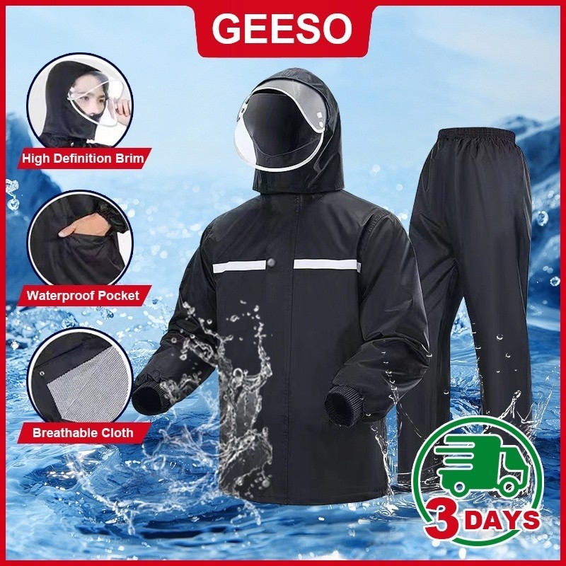 GEESO Oxford ผ้าเสื้อกันฝนรถจักรยานยนต์ Rainsuit Rain Coat Jacket Suit Baju Hujan (เสื้อ + กางเกง) ฟ