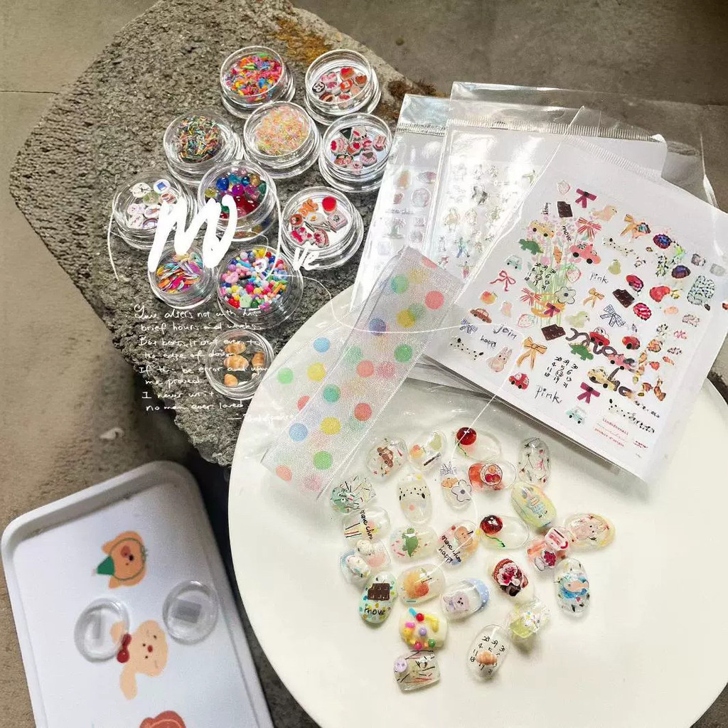 สไตล์เกาหลีสไตล์ร้อนเล็บสั้น Childlike เล็บ Patch เลื่อมเค้กริบบิ้นริบบิ้น Apple สติกเกอร์สวมใส่เครื่องประดับเล็บ