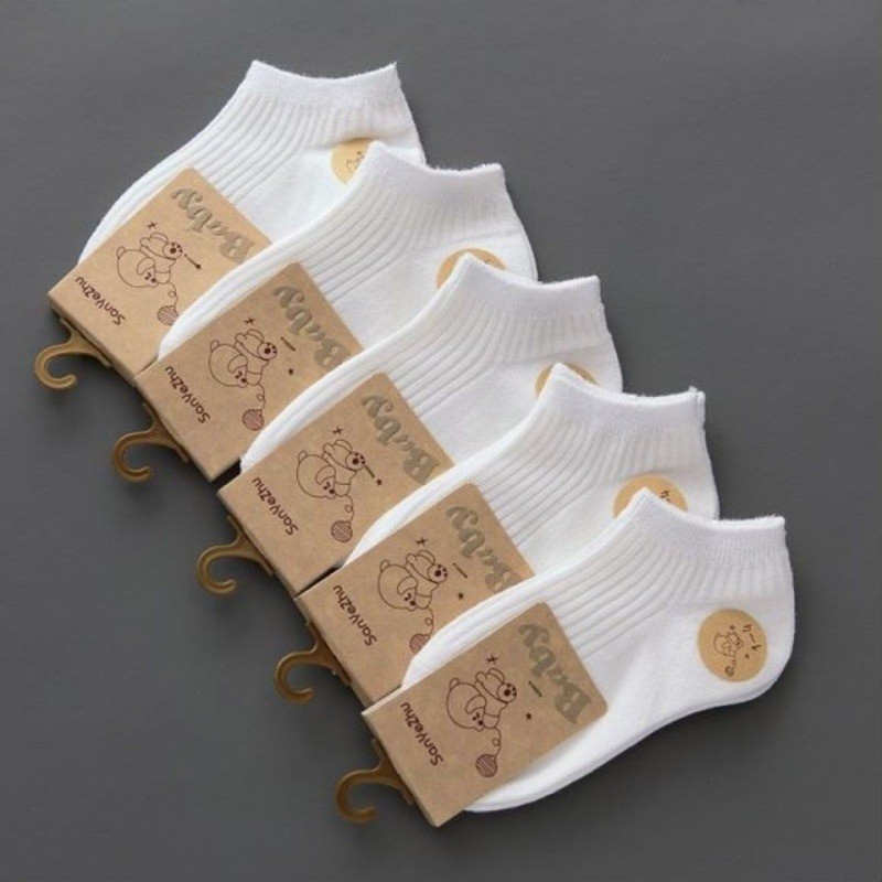 5Pairs Baby White Short Socks Kids Black Crew Socks Cotton