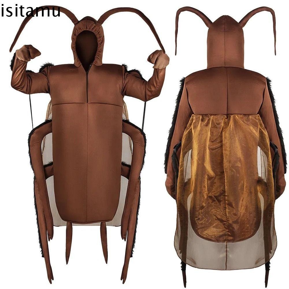 เครื่องแต่งกายคอสเพลย์แมลงสาบ ISITAFT, ชุดบทบาทเล่นฮาโลวีนยืดหยุ่นชิ้นเดียว, การ์ตูนระบายอากาศสบายง่ายต่อการสวมใส่ตลก Jumpsuit Boys