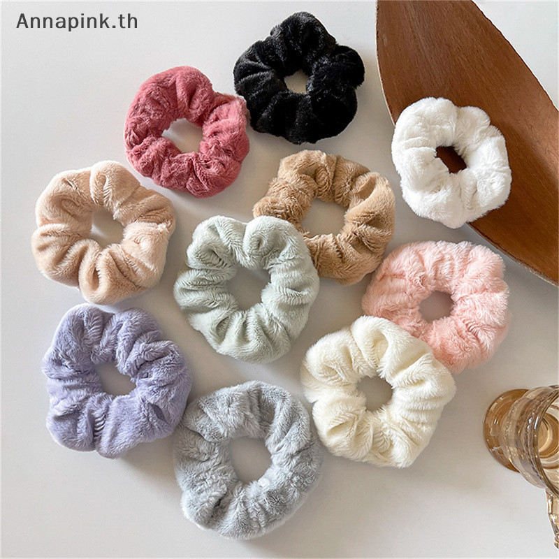 Annapink.th Winter Warm Soft Hair Scrunchies ผู้หญิงน่ารักตุ๊กตายางรัดผมแบบยืดหยุ่นหลากสี EN