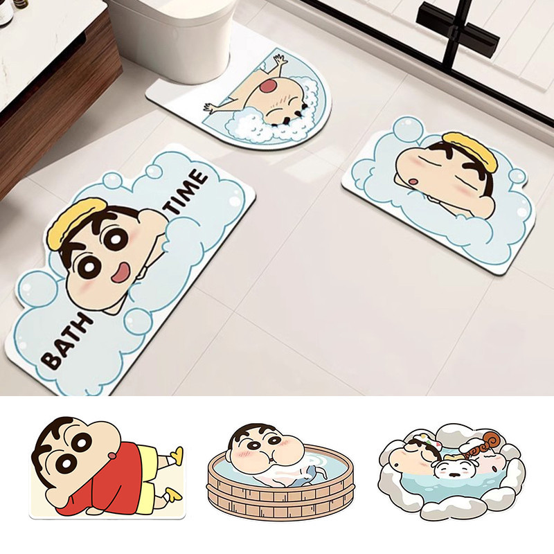 เครยอนชินจังพรมปูพื้นห้องน้ําแผ่นกันลื่นรูปตัวยูพรมเท้าตกแต่งบ้าน