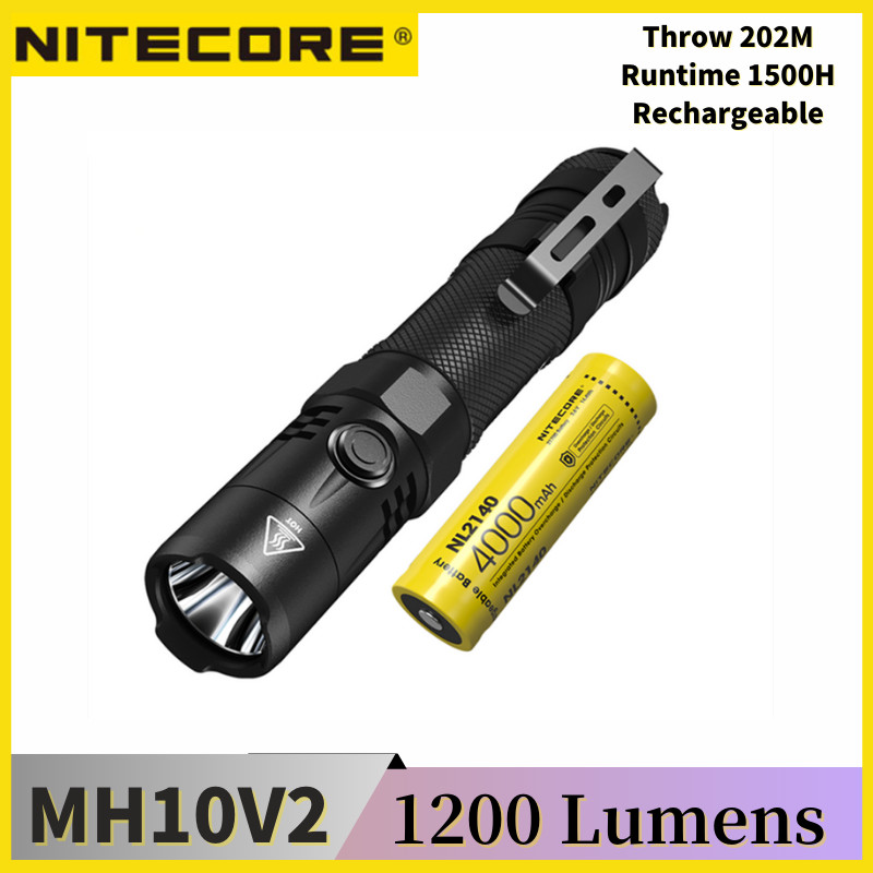 NITECORE MH10 V2 ไฟฉาย LED แบบชาร์จไฟได้ 1200Lumens Utilizes a CREE XP-L2 V6 LED ไฟ