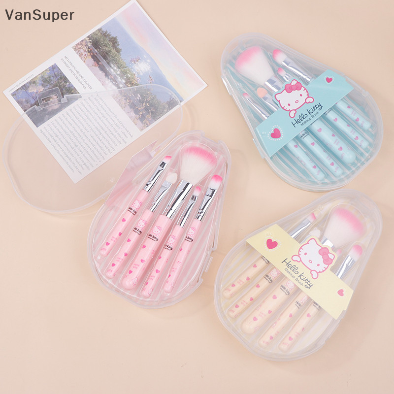 Vansuper 5 ชิ้น Sanrio ชุดแปรงแต่งหน้า Hello Kitty อะนิเมะเครื่องประดับ Blush Eyebrow Lip อายแชโดว์ชุดแปรงความงามแต่งหน้าเครื่องมือสาวของขวัญ HOT