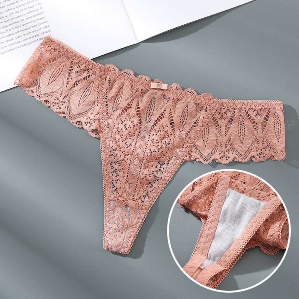 Zxyouping กางเกงชั้นในสตรีเซ็กซี่ลูกไม้ทองต่ําเอว Hollow G String T กลับชุดชั้นใน