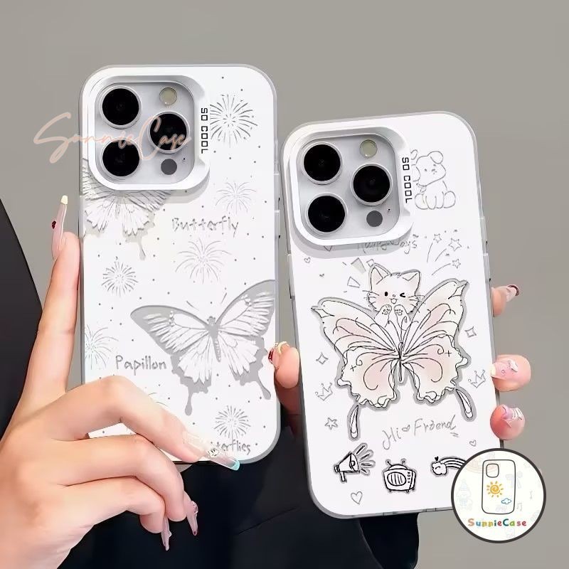 ลายลูกแมวน่ารักผีเสื้อมีสไตล์ เคสIphone 15 13 11 12 14 Pro Max 7Plus เคสไอโฟน XR 8 15 14 7 Plus XS X Max แฟชั่น เคส