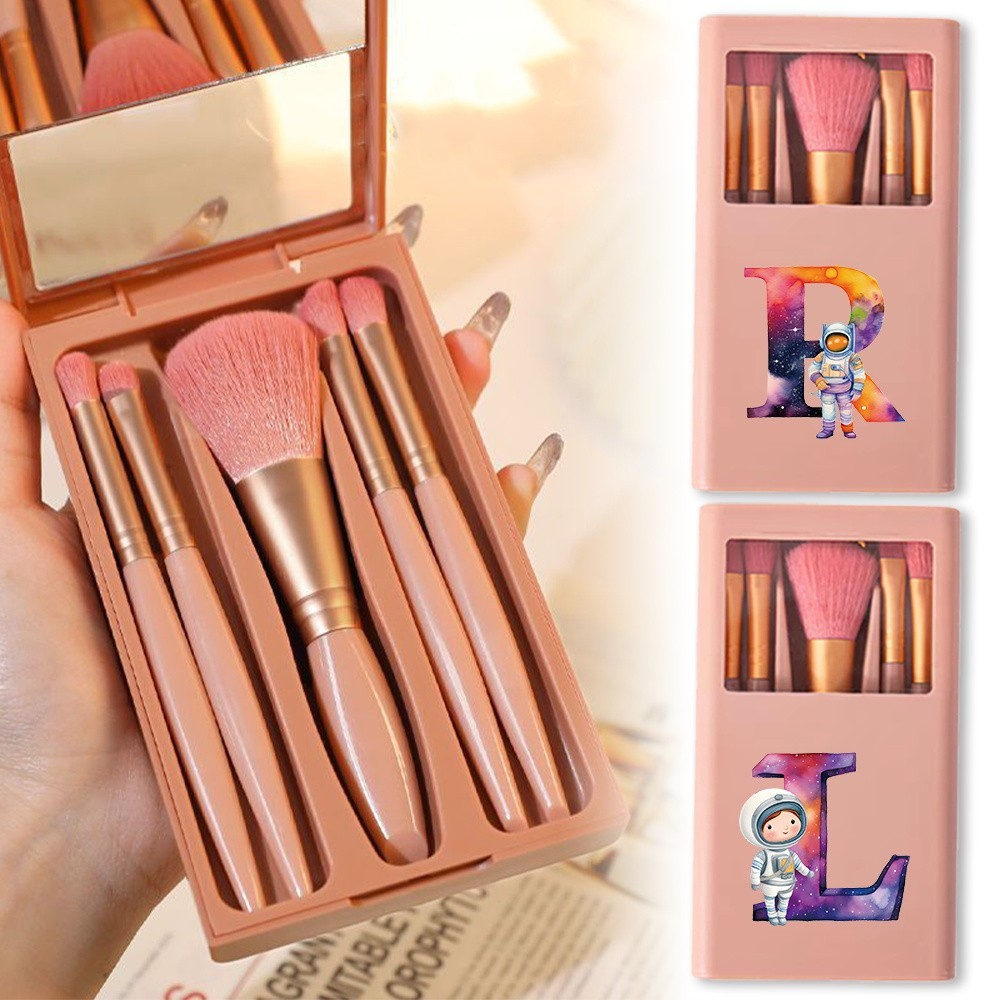 5 ชิ้นชุดแปรงบํารุงผิวหน้าชุดคอนเทนเนอร์พร้อมกระจกความงามชุดเครื่องสําอางกล่องเก็บนักบินอวกาศ Letter