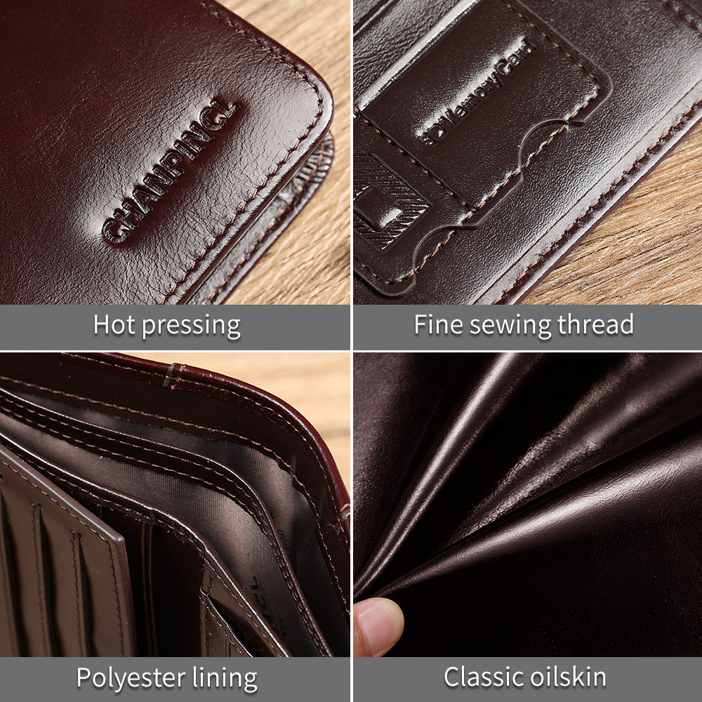 หนังวัวแท้ CHANPINCL แบรนด์ขายร้อนกระเป๋าสตางค์ผู้ชายหรูหราสั้น Trifold First Layer Cowhide ผู้ถือบัตรคลาสสิก RFID Blocking กระเป๋าชายธุรกิจแนวตั้งแฟชั่น