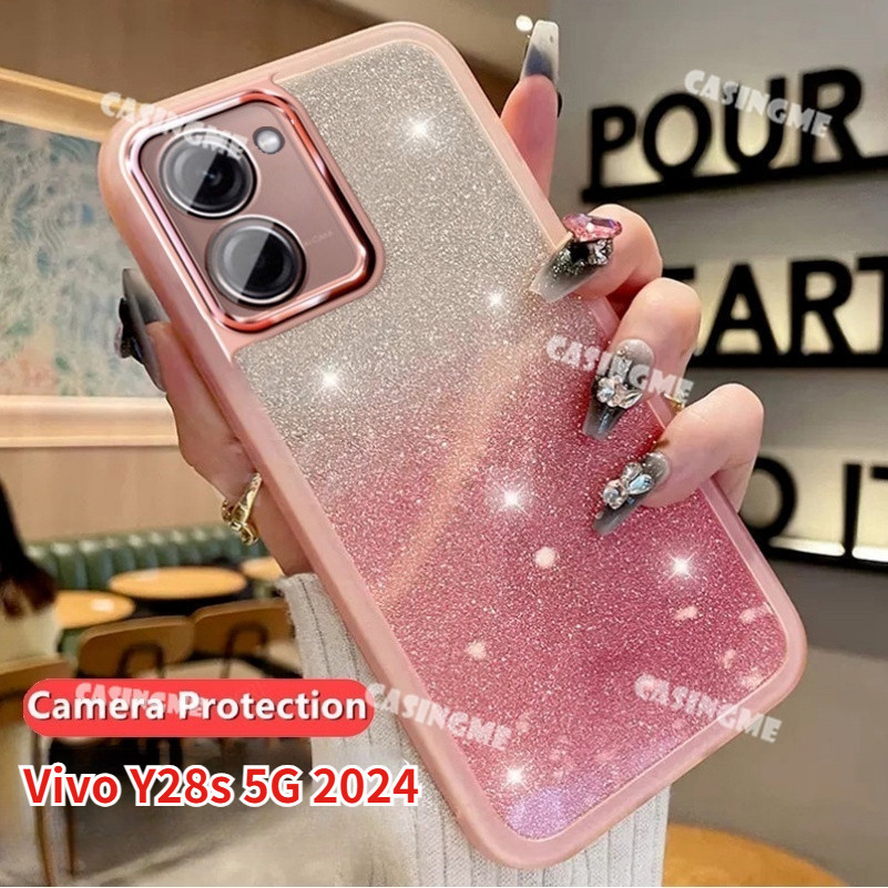 Vivo Y28s 5G 2024 ซิลิโคนอ่อนนุ่มปลอกใสสําหรับVivo Y28s Y28 Y18 VivoY28S SY 28S 4G 5G 2024 Bling Glitterกล้องเลนส์ป้องกันเคสโทรศัพท์กันกระแทกปกหลัง
