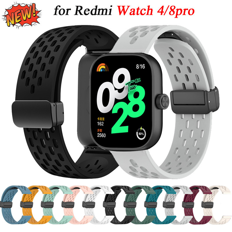 สายซิลิโคนสําหรับ Redmi watch 4/8 pro หัวเข็มขัดแม่เหล็กสําหรับ Mi band 8 pro Correa Breathable สร้อยข้อมืออุปกรณ์เสริม