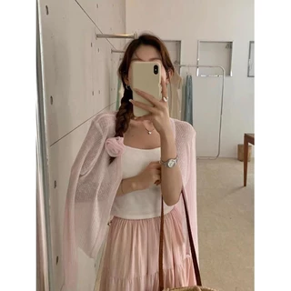 CHILI-KOKO 72052❤️เสื้อคลุมแขนยาวเข้มกัตดอกไม้ สีพาสเทล แมชต์กันได้ทุกชุด แฟชั่นใหม่แนวเกาหลี