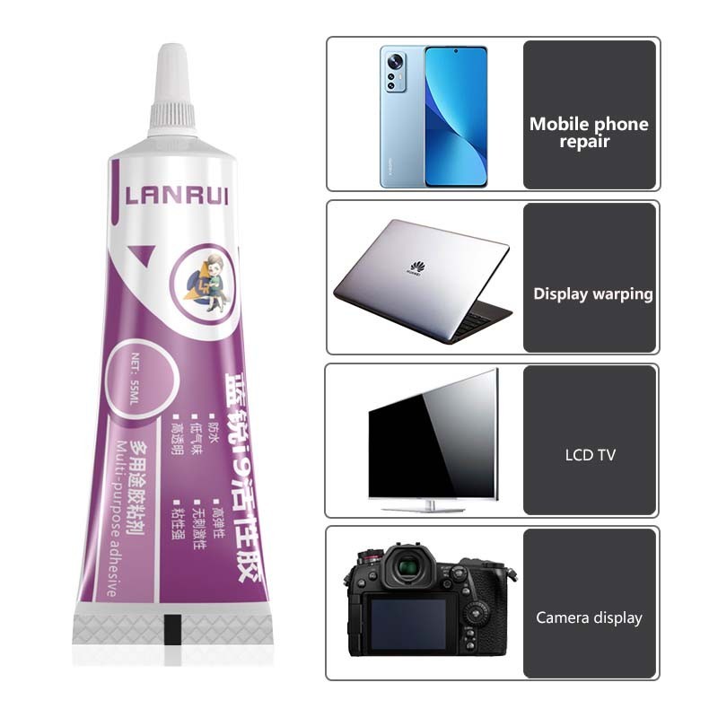 Lanrui i9 Strong สีดําโปร่งใสกาว 55ml สําหรับโทรศัพท์มือถือ Clear Contact Case กรอบหน้าจอคริสตัล Rapid Curing
