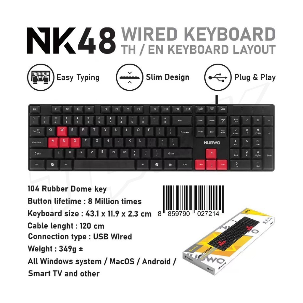 พร้อมส่ง NUBWO รุ่น NK-48 คีย์บอร์ดมีสาย ภาษาไทย+อังกฤษ Keyboard USB เหมาะสำหรับทำงาน รูปที่ 3