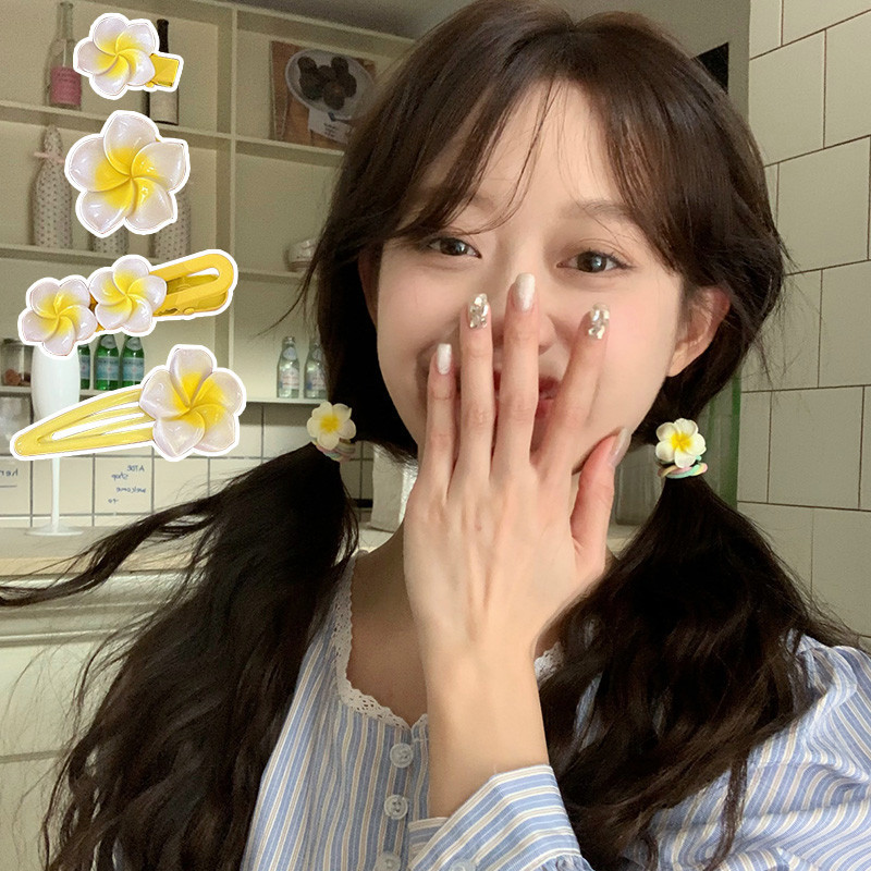 Ins ไข่ดอกไม้ Hairpins Creative สีเหลืองด้านข้างคลิปผมสาวหวานผม Accesories เพื่อนของขวัญอุปกรณ์