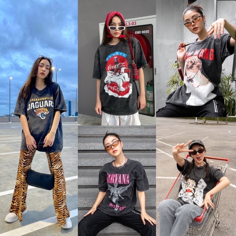 （จัดส่งตลอด 24 ชั่วโมง）Angle Official เสื้อยืดงานฟอกโอเวอร์ไซร้พี่หวัง