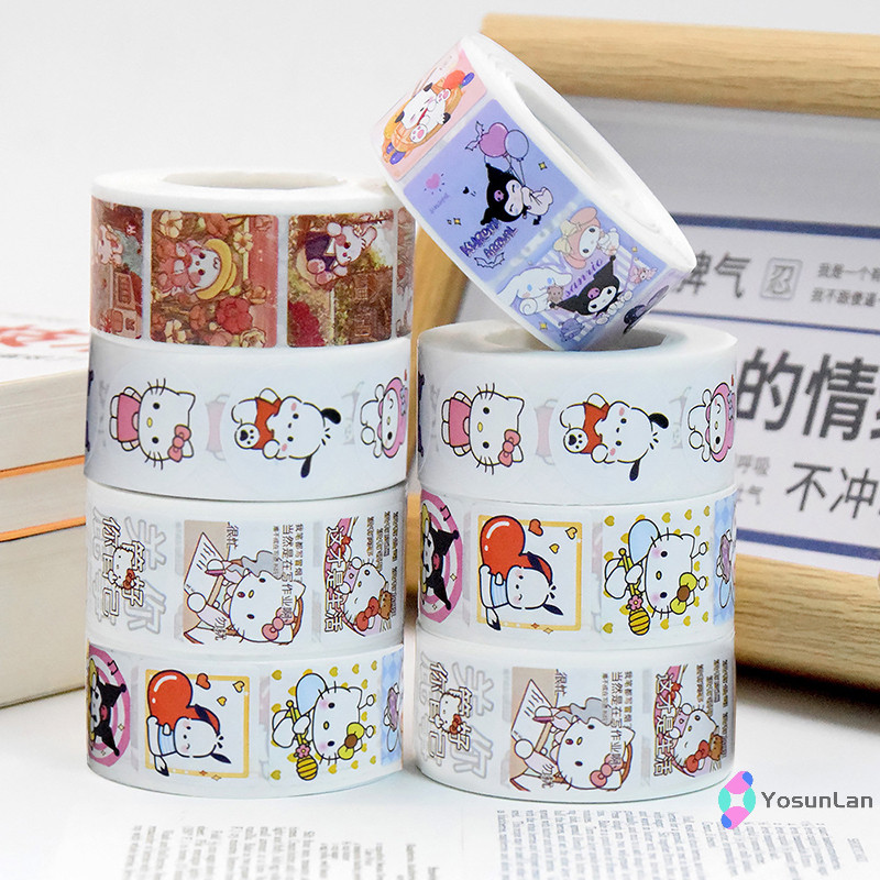 Yosunlan] 500 ชิ้น/ม้วนการ์ตูน Sanrio สติกเกอร์ Hello Kitty Kuromi Melody บัญชีมือ Decals ถุงของขวัญสติกเกอร์ปิดผนึก Baking Label ใหม่