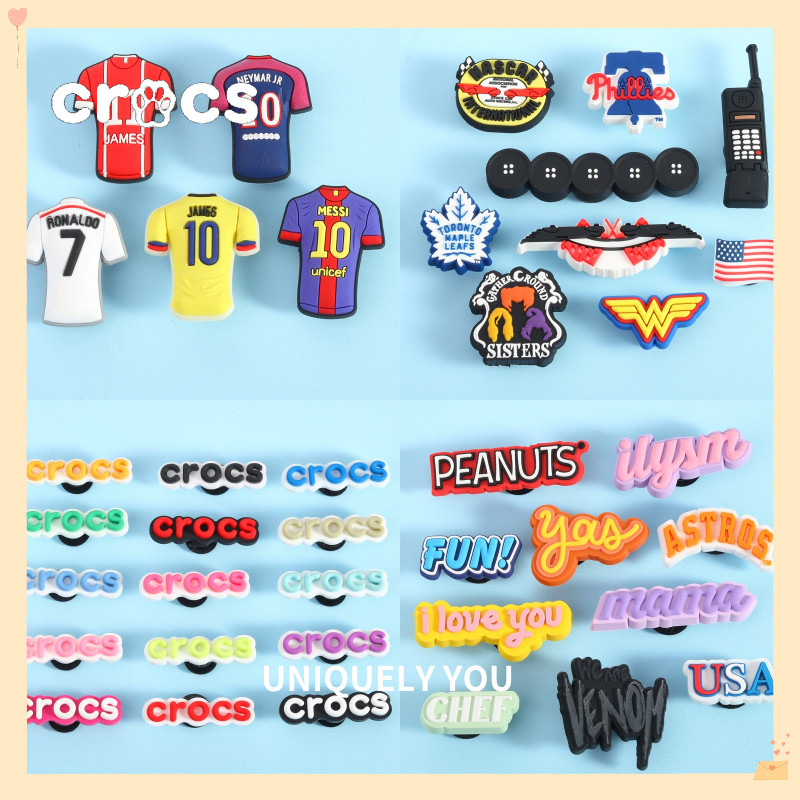 Crocs Jibbitz ตัวอักษรภาษาอังกฤษ Jibbitz charm crocs อุปกรณ์เสริมรองเท้าทีมฟุตบอล หัวเข็มขัดรองเท้าอ