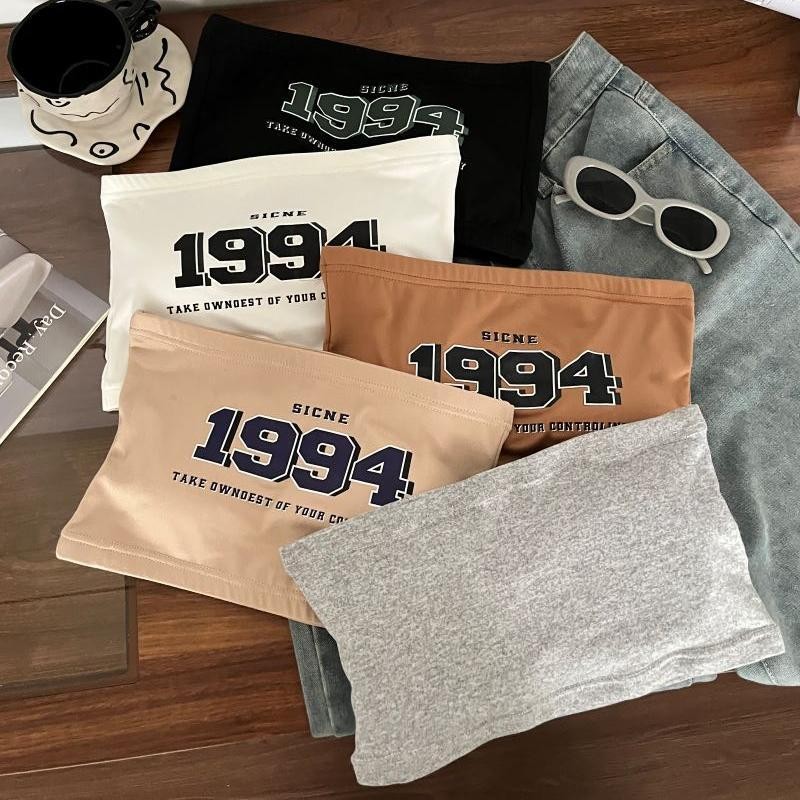 #424 เสื้อเกาะอก เกาะอกลายวินเทจ มีฟองน้ำในตัว ผ้ายืด สวมใส่สบายมาก น่ารักลุคสาวหวาน เซ็กซี่