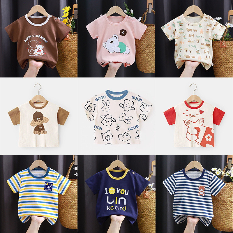 73-130【พร้อมส่ง】เสื้อยืดคอกลมแขนสั้นเด็กผู้หญิง ผ้าฝ้าย สำหรับทารกและเด็กในหน้าร้อน