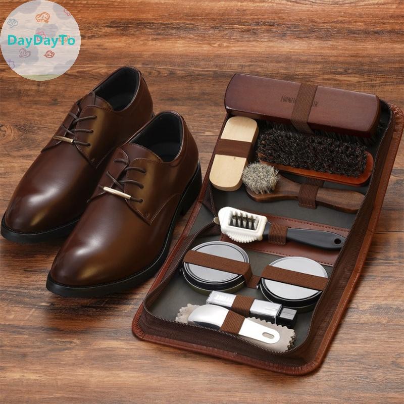 Daydayto HorseHair ชุดแปรงรองเท้าดูแลหนังทําความสะอาดเครื่องมือขัดทําความสะอาด Shoehorn รองเท้าสีขาวชุดบํารุงรักษาไม้นุ่มซักผ้า TH