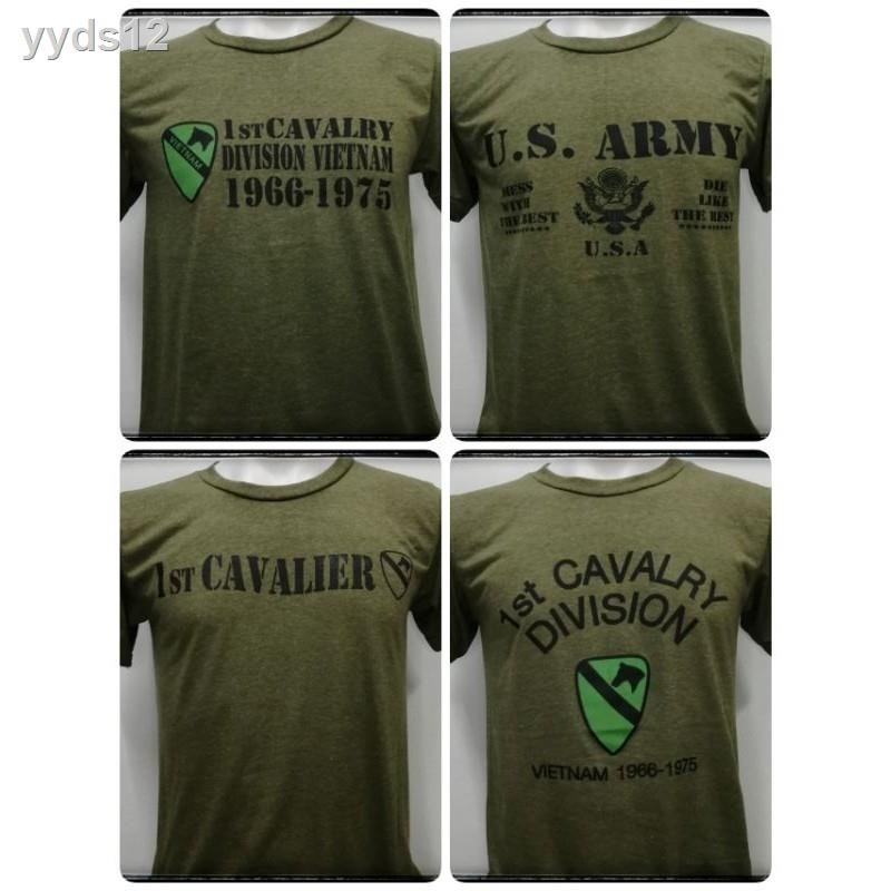 🇺🇸🇺🇸เสื้อทหารUSAสีขี้ม้า🇺🇸🇺🇸มีลายUS ARMY, USMC,CAVALRY, AIRBORNE, NAVY SEALS เสื้อยืดคอตตอน S-5XL
