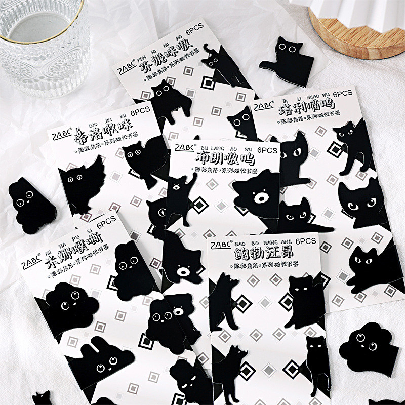 6 ชิ้นลึกลับ Hideen Corner Series บุ๊คมาร์คแม่เหล็กนักเรียนพับ Mini Book Page Holder
