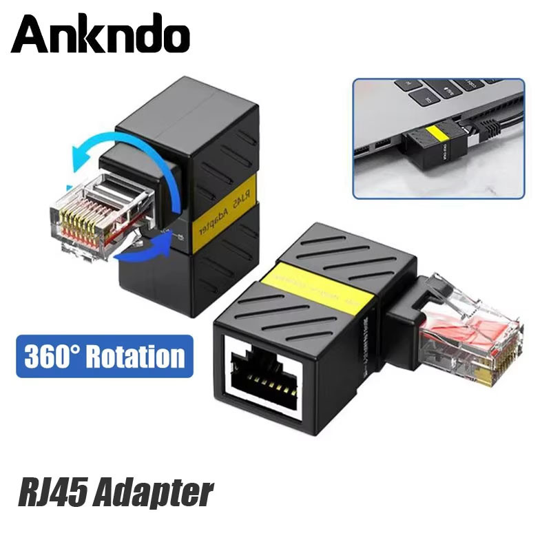 360° Rotation Gigabit RJ45 Network Adapter 90 องศาข้อศอกมุมขวาตัวเชื่อมต่อเครือข่าย Universal RJ45 ตัวแปลงชายกับหญิง