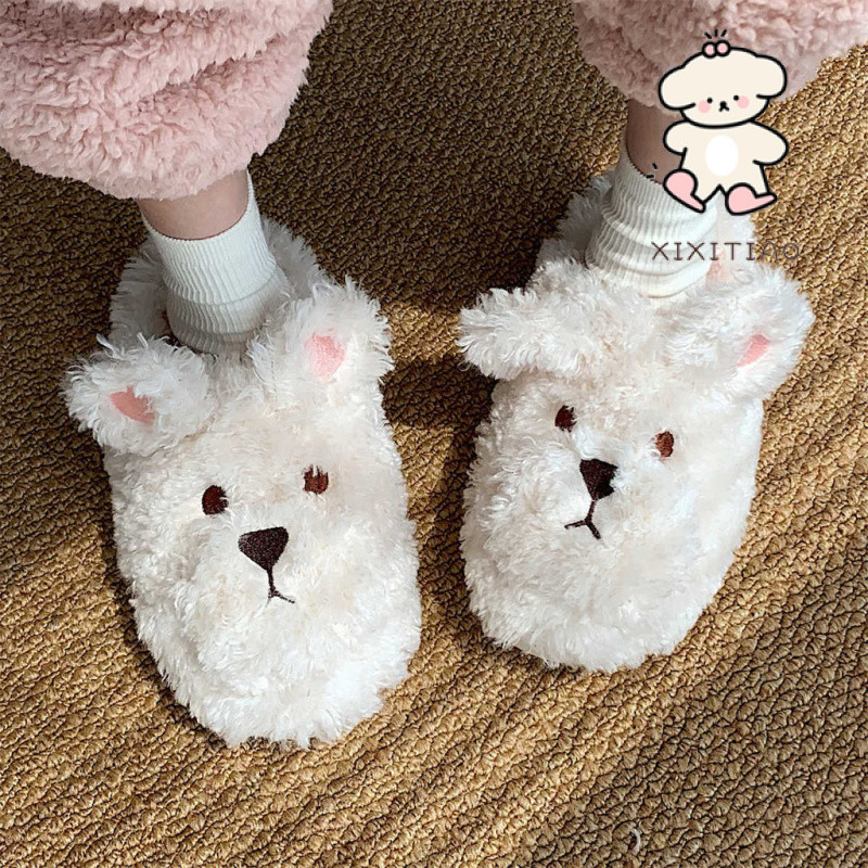 ฉี่ รองเท้าแตะผ้าฝ้ายการ์ตูนน่ารักอบอุ่นหญิงฤดูใบไม้ร่วงฤดูหนาวนักเรียนใช้ในบ้านพื้นนิ่ม