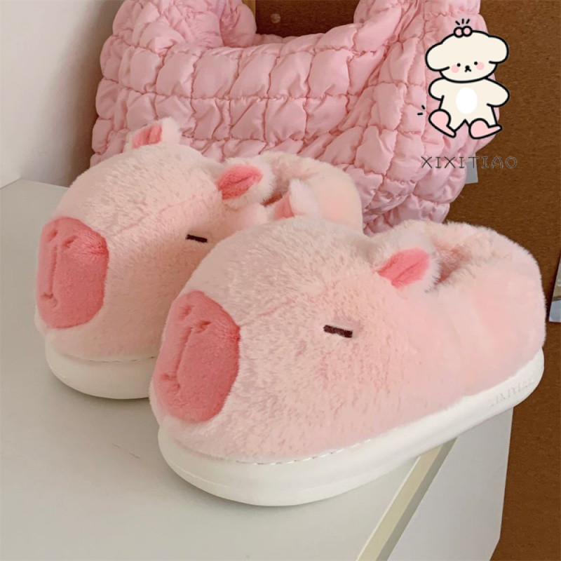 Xitiao ฤดูใบไม้ร่วงฤดูหนาวน่ารักการ์ตูน Kapibara Capybara รองเท้าผ้าฝ้ายคู่รองเท้า - รูปที่ 5