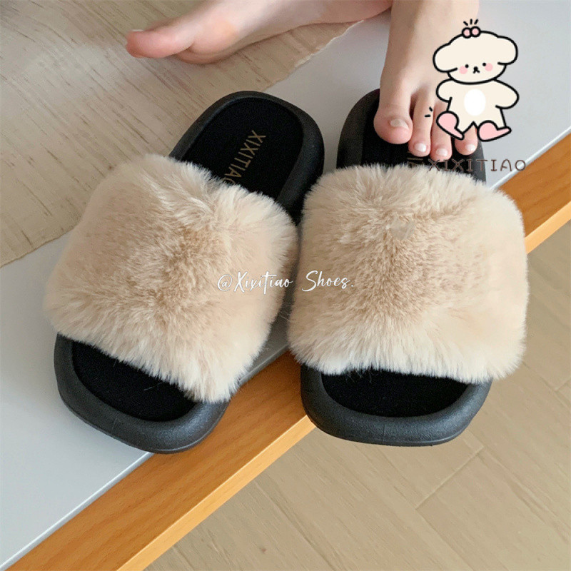 Xitiao สไตล์ใหม่แฟชั่น Plush Soft-Soled รองเท้าฤดูใบไม้ร่วงฤดูหนาว Warm Home Slip-On รองเท้าแตะผ้าฝ้ายผู้หญิง