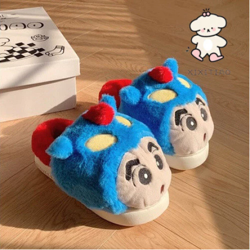 Xixitiao แถบบาง EVA Crayon Shin-Chan Dynamic Superman รองเท้าแตะผ้าฝ้ายผู้ชายผู้หญิงฤดูหนาวคู่น่ารักรองเท้าขนสัตว์ที่อบอุ่น