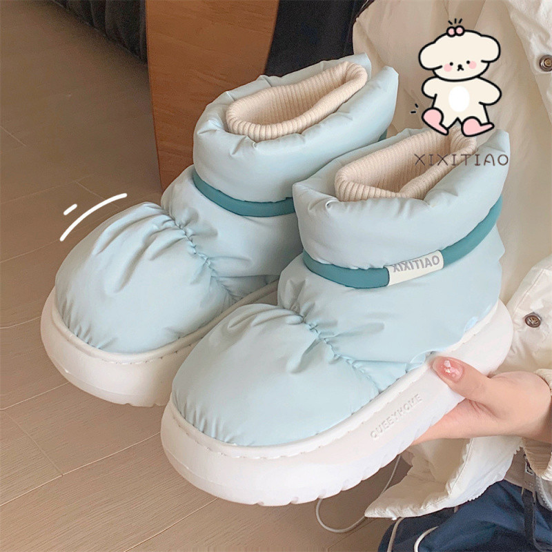 Xitiao กันน้ําลงผ้าหนา Soled สั้น-หลอดรองเท้าผ้าฝ้าย Plus กํามะหยี่หนาสวมใส่ด้านนอกหิมะรองเท้า