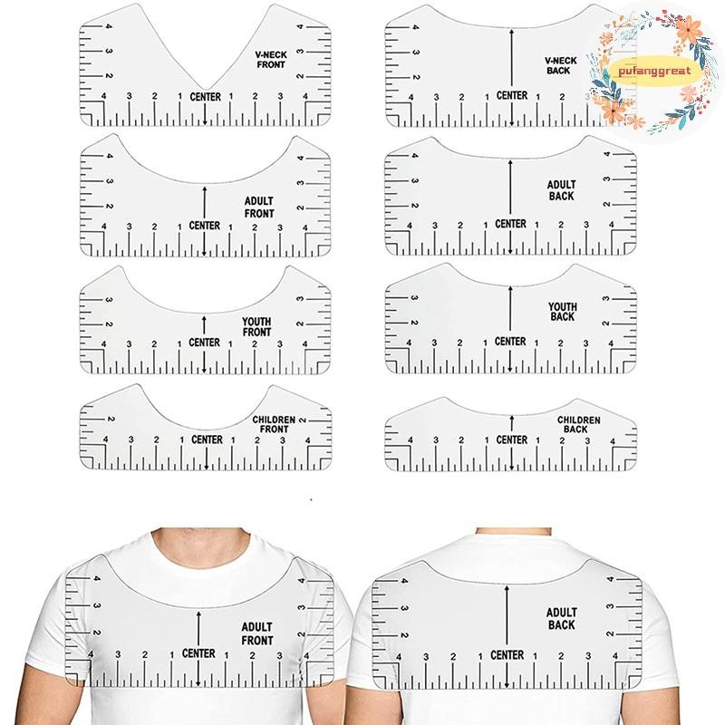 Pufanggreat 8 ชิ้นเสื้อยืดไม้บรรทัดคู่มือ V คอการจัดตําแหน่งเครื่องมือเพื่อการออกแบบศูนย์การวัด TH