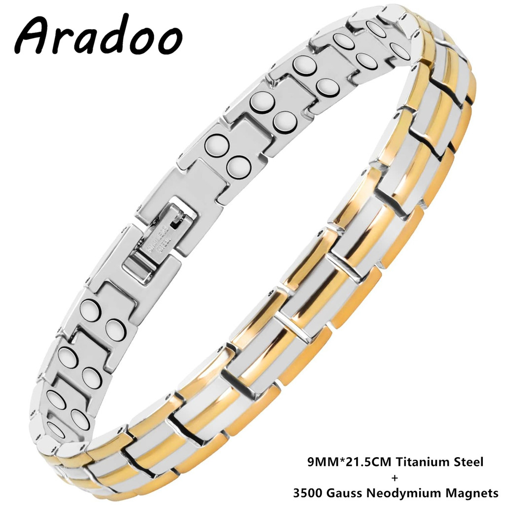 Aradoo สร้อยข้อมือแม่เหล็กสําหรับผู้หญิงไทเทเนียมเหล็ก Neodymium แม่เหล็ก Link สร้อยข้อมือเครื่องประดับของขวัญ