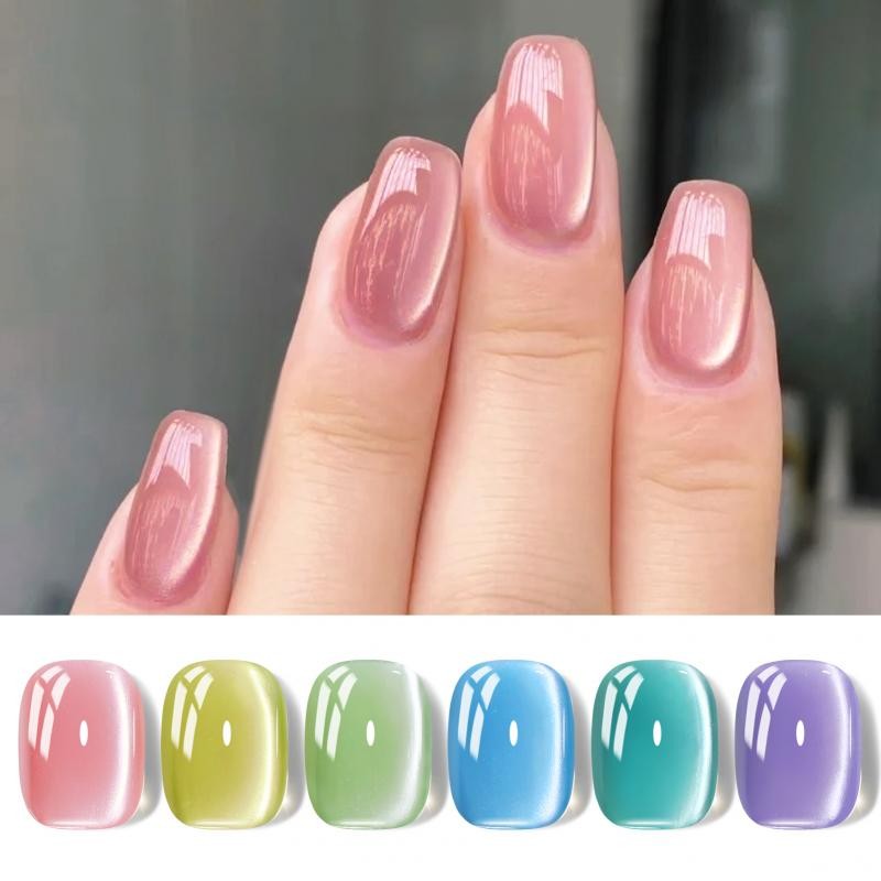 BORN PRETTY 6 ชิ้นฤดูใบไม้ผลิฤดูร้อนแมวตาแม่เหล็กเล็บเจลโปแลนด์ชุดสีชมพูสีฟ้าสีเขียวชุดเจลแม่เหล็ก