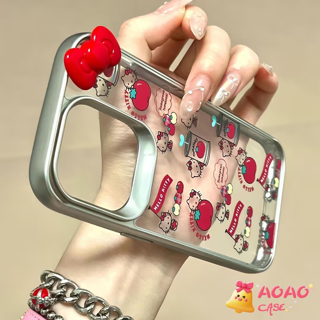 เคสไอโฟน13 สำหรับ iPhone 16 15 11 13 14 12 Pro Max 7 8 16 14 15 Plus XR X XS MAX ผ้าคลุมสร้อยข้อมือ Hello Kitty น่ารัก