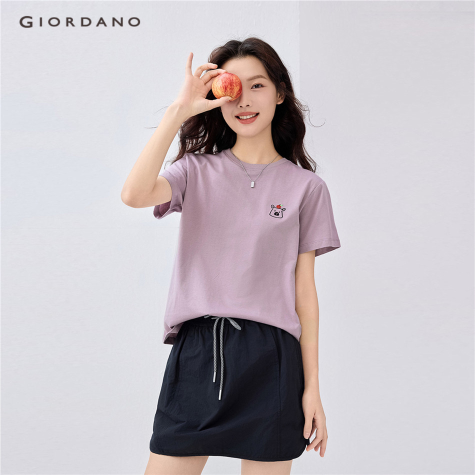 GIORDANO WOMEN Animal head embroidery short sleeve cotton tee 13325324