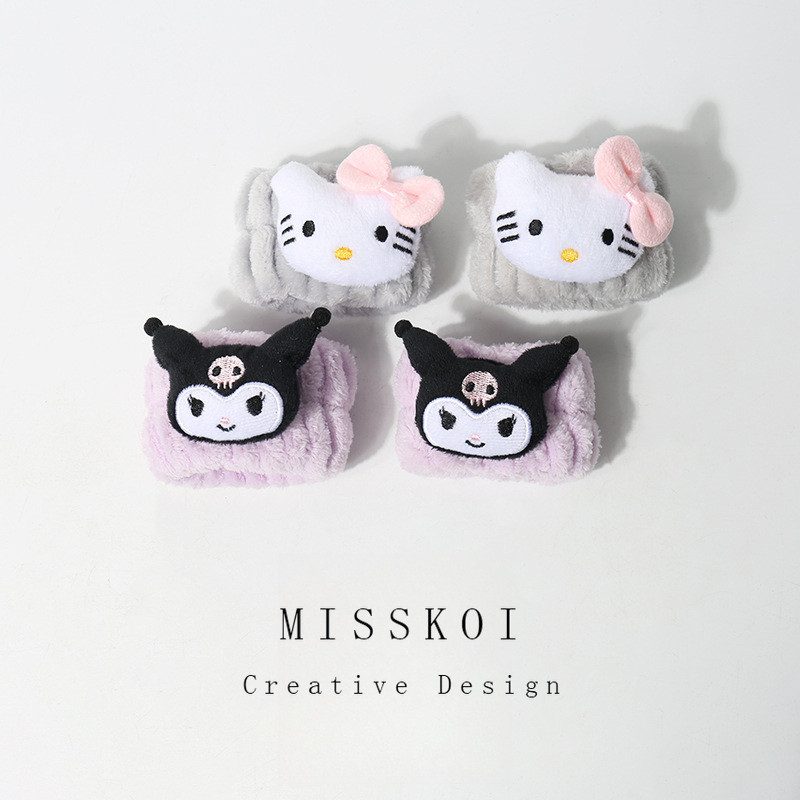 MISMEMO ตุ๊กตาการ์ตูนอบเชยสุนัขตุ๊กตาแถบคาดศีรษะล้างหน้าสายรัดข้อมือ Splash-proof น่ารักแถบคาดศีรษะ